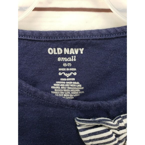Old Navy navy Blue sailor Small striped bow neck long‎ sleeve shirt - Picture 6 of 8